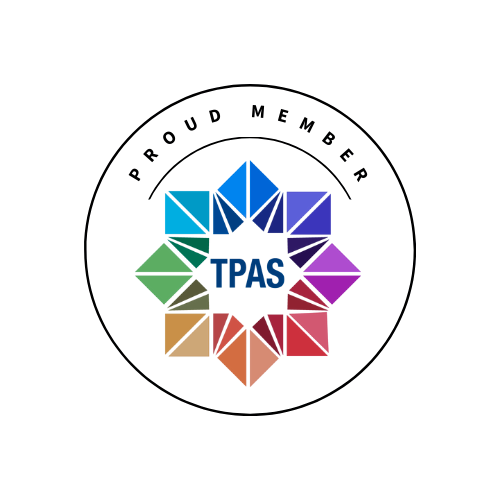 Logo of TPAS (Treatment Providers Alliance of San Diego), featuring a circular multicolor geometric design surrounding the letters “TPAS.”